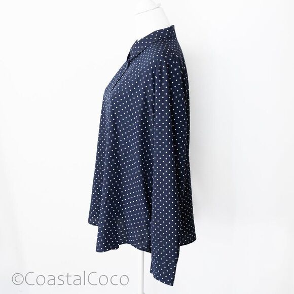 Lauren Ralph Lauren Silky Button Up Navy Polka Dots XXL Luxury Officewear Preppy - Picture 3 of 14